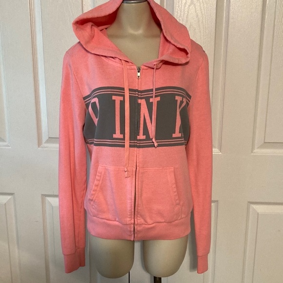 PINK VIctoria’s Secret Hooded Full Zip Sweatshirt M - Picture 1 of 15